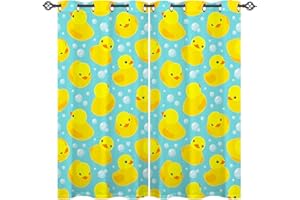 ANHOPE Duck Curtains Eyelet 80% Blackout Room Darkening Curtains with Cartoon Yellow Rubber Duck Bubble Print Pattern Light Blocking Window Drapes for Bedroom Living Room 46 x 54 Inch Drop 2 Panels