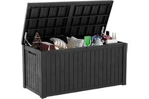 MAIUSCOLI 180 Gallon Waterproof Outdoor Storage Box,Resin Deck Box,Lockable Outside Storage Box Container for Patio Furniure,Garden,Pool Tools (180 Gallon,Black)