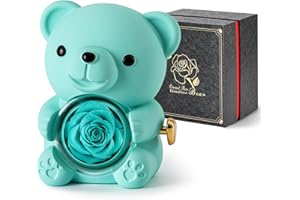 Ariceleo Oso de Peluche Romántico con Rosa Preservada Día de San Valentín, Día de la Madre, Aniversarios (Azul Claro)