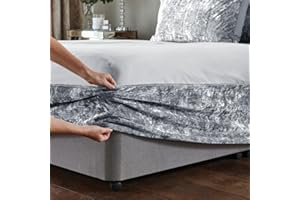 MK Home Textile Crushed Velvet Bed Base Wrap Valance – Luxury Elasticated Fitted Divan Sheet Cover – Soft Silver Grey Frame Wrap for Single, Double, King & Super King Size Beds (Double)