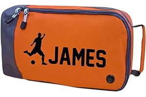 ABSOLUTELY TOP Childrens Football Boot Bag Boys Girls Footy Gift Customised Rugby Sports Shoe Bag Any Name(Tangerine Orange Bag/Black Print)
