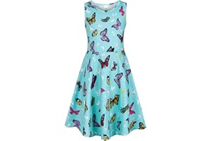 Idgreatim Robe pour Filles Costume Enfants A-Line sans Manches Robe d'été Robe Colorée 4-15 Ans