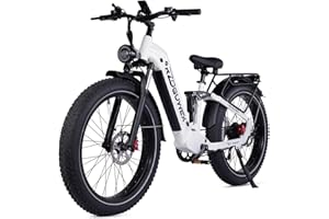 RZOGUWEX Electric Bicycle，26 Inch Off-Road EBIKE for Adults with 48V 25AH Detachable Lithium Ion Battery, 7 Speed with Dual Shock Absorbers and Dual Hydraulic Disc Brake(White)