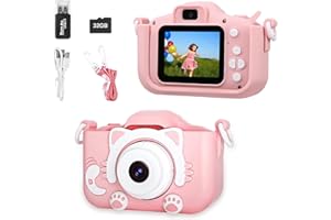 OSKUGLIN Macchina Fotografica Bambini, 2.0 Pollici 1080p Mini Ricaricabile Fotocamera Digitale Bambina Videocamera Regalo per Ragazze Ragazzi 3-10 Anni, con Scheda 32 GB, Regali Giocattolo di Natale & Complean