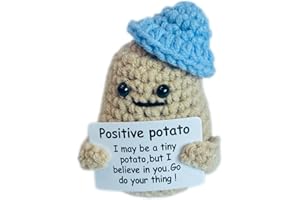 ANMEISH Funny Knitted Doll,Mini Potato Doll with Positive Life Card,Handmade Emotional Support Potato,Good Luck Gifts Encourage Motivational Gifts for Family Birthday Party Office,Blue Hat