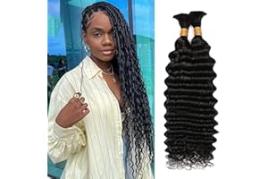 SEIMAINURS Deep Wave Bulk Human Hair for Boho Braids Human Braiding Hair For Micro Braid 100% No Weft Brazilian Virgin Curly Human Hair Extensions for Boho Braids (Deep Wave 1B#, 18Inch 100g(50gx2Bundles))