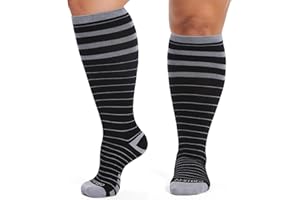 ZFSOCK Bas de Contention Grande Taille: Chaussettes de Contention en Bambou pour Femmes et Hommes 15-20 mmHg Gros Mollet Pour Grossesse Infirmière Voyage Sport Varices 1 Paire