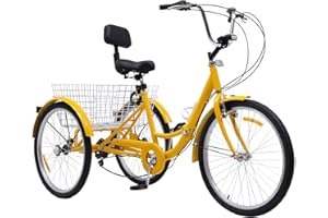 JOLRE 24" triciclo per adulti, triciciclo a 3 ruote, 7 marce con luce a LED, cestino per verdure e portabicchiere, triciclo pieghevole, bicicletta pieghevole, mobilità per lo shopping, city bike.