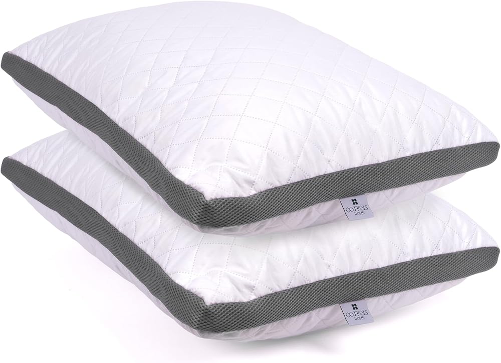 Cotpoly Home Klimalı Yastık 50x70 cm - Hava Sirkülasyonlu Kapitone Mikrofiber Dış Kılıf 850 gr Silikon Dolgulu Ortopedik Uyku Yastığı (2'li Gri)