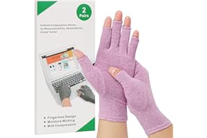 HSGEZUOQI 2-Pair Arthritis Compression Gloves for Alleviate Rheumatoid Osteoarthritis, Carpal Tunnel Raynauds Disease, Ease Muscle Tensi on Fingerless, Breathable & Moisture, Women and Men (Purple, Medium)