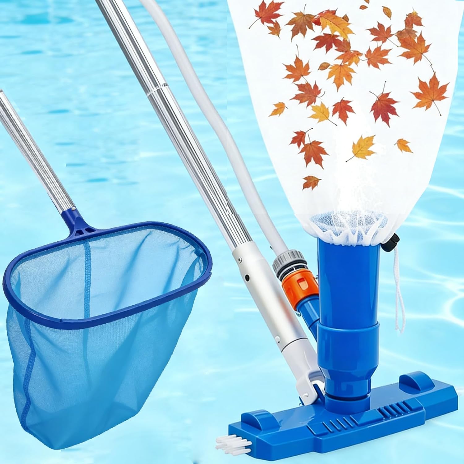 Pool Cleaning Kit, 140cm 4.6ft Swimming Pool Vacuum Cleaner with Large Capacity Skimmer Net, Portable Telescopic Pole Pool Vacuum Cleaner, Handheld Pool Pond Hot Tub Net for Cleaning, Upgraded Brush