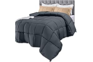 Utopia Bedding Comforters Queen Size, All Season Duvet Insert, Down Alternative Box Stitched Bed Comforter with Corner Tabs, Machine Washable (Grey)
