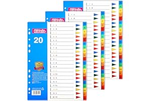 FUYOAL File Dividers A4, 3 Pack 20 Part A-Z Folder Dividers Coloured Multi Hole Plastic Binder Dividers for Lever Arch Files Office School Index Dividers