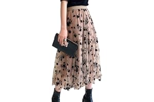 Geagodelia Gonna Donna Elegante in Pizzo Gonna Lunga in Tulle Vita Alta Elastica A-Linea Gonna da Spiaggia Floreale 3D per Vacanze Casual Ragazza Regalo