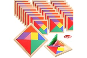 YUKOVEP Set de 27Tangram Infantil de Madera - Puzzles para Niños -Regalos cumpleaños niños Colegio- egalitos Cumpleaños Invitados niños-para Piñata, Comunión, Detalle Invitados, Colegio
