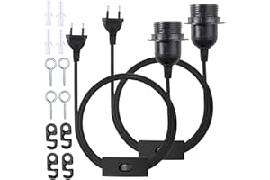 Getyjoe 2 Piezas Portalámparas E27 con Cable Casquillo con Interruptor y Cable de 5m Portalámpara E27 con Arandela Roscada e Anillo de Rosca Porta Lampara para Candelabro Colgante