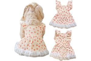 YAOPELKY Vestito da principessa per cani con motivo floreale a cuore, con volant in pizzo, vestito estivo per cuccioli di piccola taglia, per Yorkie, orsacchiotto, chihuahua,Floreale,XS (1-1.5 kg)
