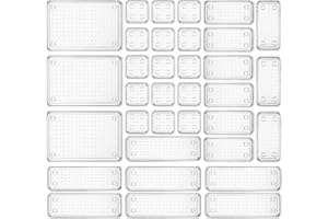 Fiambrera 34 Pcs Organisateur Tiroir de Bureau avec 4 Tailles, Plastique Rangement Maquillage Tiroir pour Papeterie, Bijoux et Autres, dans la Bureau, Salle de Bain et Coiffeuse
