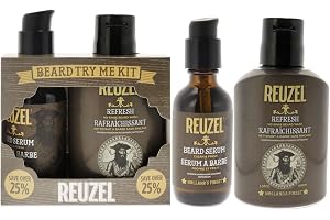 Reuzel Clean and Fresh Beard Try Me Kit 3,4 oz Uppdatera ingen sköljning skäggtvätt, 2 oz ren och fräsch skäggserum – professionell trimning djuprengöring balsam för män – 125 ml