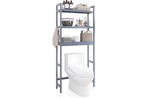 SMIBUY Mensola portaoggetti per bagno, portaoggetti in bambù sopra il WC, salvaspazio per WC indipendente con ripiani regolabili a 3 livelli (Grigio)