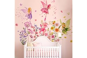 CFIBGDK Fairy Girl Wall Decals Flower Butterfly Wall Stickers Peel and Stick Vinyl Wall Art for Bedroom Kids Room Nursery Playroom Wall Décor (Fashion Style)