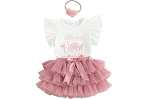 Domisola Baby Girls My 1st Birthday Outfits Sleeveless/LongSleeve Floral Lace Romper + Tutu Skirt + Headband Set
