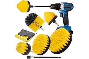 AOXLLK Drill Brush Attachment Set, 7pcs 1/4in Power Scrubber Brush with 1pcs Extend Long Attachment, Cleaning Brush Drill Scrub Brush for Cleaning Showers, Car,Tubs, Grout,Tile, Carpet,Kitchen etc