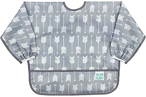 Bumkins Sleeved Bib, Handy Tie Closure for Custom Fit, Catch-All Pocket, Baby-Led Weaning, Waterproof, Machine Washable, Stain & Odour Resistant, BPA Free, 6-24 Months, Arrows Design