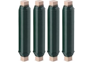 ABSOFINE 4stk SET Wickeldraht Bindedraht Basteldraht Grün, Gartendraht Floristendraht zum Blumen und Pflanzen, Stärke ca 0,65mm je 100g auf Holzstab gewickelt, für Ihre Garten, Daheim, Büro