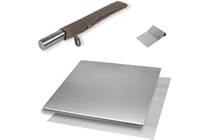 INOXLM LAVORAZIONI INOX INOXLM BOX 3 PEZZI Tagliere/Spianatoia+tarocco/spatola+Mattarello custodia in tessuto|Piano di lavoro in Acciaio Inox Varie Misure Cucina Bar Ristorante|Piano Made in Italy (60x50, Custodia Tortora)