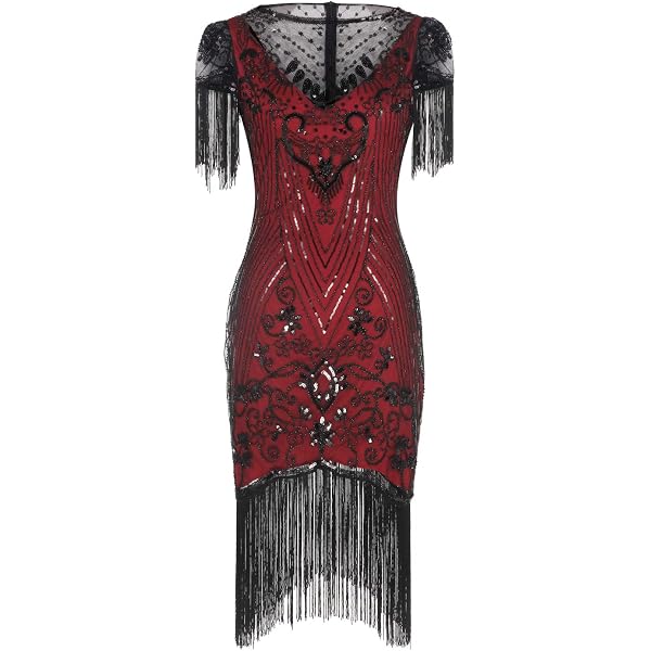 1920s Flapper Dress With Sequins & Tassels - Knee Length Gatsby Party Cocktail Dress Black Gold Small - View #3