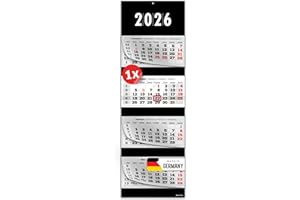 PRIMUS-PRINT.DE PRIMUS PRINT Calendario XXL 2026 – Calendario de pared – Calendario de pared de 4 meses – con fecha deslizante, calendario para colgar, incluye días festivos y vacaciones, varios diseños – [1 x negro]