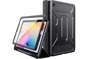 MoKo Case For Samsung Galaxy Tab S6 Lite 10.4-Inch 2024/2022/2020,9H Clear HD [Built-in Screen Protector] Full-Body Military-Grade Trifold Stand Cover with Auto Sleep/Wake & Pencil Holder - Black