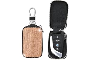 AsAlways Rhinestone Leather Car Key Case Zipper Bling Crystal Car Key Holder Small Bag for Key Fob