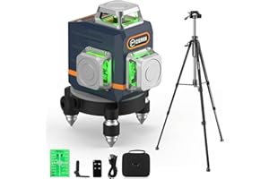 Kreuzlinienlaser mit Stativ, CIGMAN 3x360 Grad Grün Selbstnivellierend Laser Wasserwaage mit 1,5m -Aluminium-Baustativ, Baulaser Kreuzlaser Linienlaser bis zu 30 Stunden mit Lithium-Batterie,CM701T