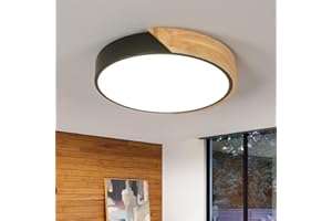 Riserva Plafonnier Rond LED Bois, Lampe De Plafond Noir 30W 3400LM, Lumière Neutre 4500K De Plafonnier Salon Bois Pour, Chambre, Cuisine, Couloir, VéRanda, Hall, Balcon, Ø30CM…
