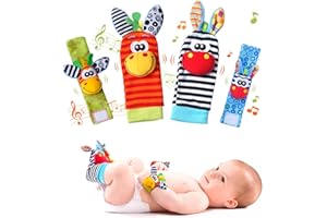FREESKILL Pack 4 Calcetines con Sonajero para Bebé - Juguete Educativo para Pies y Manos - Regalo para Recién Nacidos Niños/Niñas