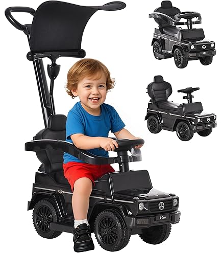Lemodo Mercedes G350d glijauto met schuifstang vanaf 1 jaar, met veiligheidsbeugel, voetsteun, kantelbeveiliging, geluidsstuurwiel en opbergruimte, kindervoertuig voor binnen en buiten, tot 25 kg