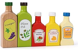 SOKA PLAY IMAGINE LEARN SOKA Wooden Pretend Play Kitchen Food Sauces & Oils Condiments Set Developmental Montessori Activity Toy Playset for Kids Toddlers Children Boy Girl Ages 2 year old +