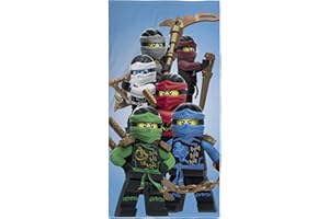 ‎LEGO NINJAGO Ninjago Lego Strandtuch Velourstuch 70 x 140cm Duschtuch Badetuch Handtuch für Jungen aus 100% Baumwolle Motiv Assemble mit Lloyd Kai Zane Cole NYA Jay