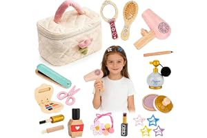 TOSUTO Träsminkset för flickor, barn smink makeup leksak rollspel skönhetsset sminkväska sminkset, jul träleksak present för