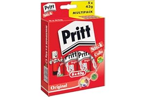 Pritt Colla Stick 5 x 43 gr, Colla per Bambini Sicura e Affidabile, Adesivo per Lavoretti e Fai da te, con una Tenuta Forte per Uso Scuola e Ufficio,