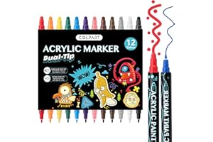 COLPART Acrylstifte für Steine Wasserfest 12 Acrylfarben Stifte Bemalen Dual Tip Acrylic Paints Permanent Multimarker Steine Zum Acrylmarker für Holz, Leinwand, Glas, Papier, Keramik