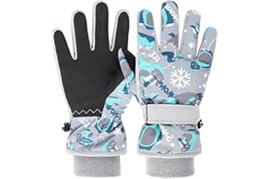 FAYHIJUN Waterproof Kids Gloves Winter Cold Weather Fleece Lined Thermal Warm PU Palm Snow Ski Cycling Glove for Age1-13 Boys Girls Kid Boy Toddler Girl Children Skiing Snowboarding