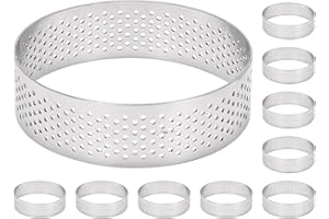 Micvtve 10 PièCes SéRies Anneaux à Circulaires avec Trous en Acier Inoxydable Aux Fruits Quiches Gâteau Mousse Moule Cuisine Moule de Cuisson 7 Cm