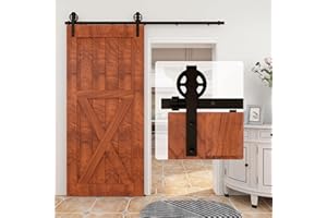 BONIKLUBA 7FT/214CM Sliding Barn Door Hardware Track Kit for Single Door Less 107cm Wide (Spoke Wheel J Hangers)