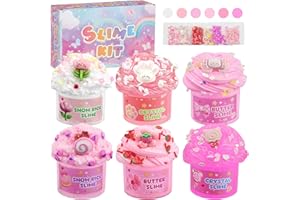 CDIMQI 6 Stück Rosa Farbverlauf Slime Set (Schneereis, Butter, Crystal) für Kinder, Geburtstag/Weihnachten DlY Bastelset fur Madchen & Jungen