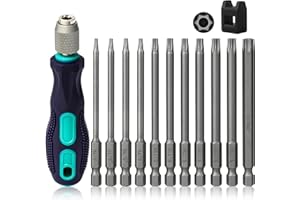 Hakkin 12 Stück Torx Schraubendreher Set 1/4" 100 mm Torx Bit Set Lang mit Loch S2 Elektrische Schraubendreher Bitsatz für Akkuschrauber T6/T7/T8/T9/T10/T15/T20/T25/T27/T30/T40 Sternschraubendreher