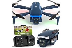 ‎KARUISRC K417 Drohne mit 1080P HD Kamera, 90° schwenkbar, Blaue LED-Beleuchtung, Optische Fluss-Positionserkennung, Faltbarer FPV RC Quadrocopter, Gesten-/VR-/Handy-Steuerung,18 Min Flugzeit, Tragetasche Dual