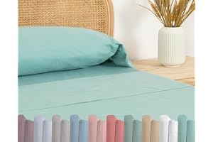 TRAMAS+ Sabanas 90x190 / 200cm 100% algodón Suave, Juego de sábanas 3 Piezas, Sabana Bajera Ajustable, Encimera, 1 Fundas de Almohada 110x45cm, Certificado Oeko Tex- (Cama 90, Verde Tiffany)